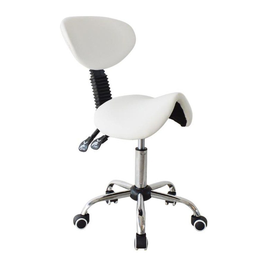SADDLE TILT office chair, front three-quarter view on white